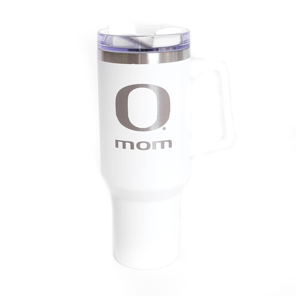 Classic Oregon O, RFSJ, Inc., White, Tumblers, Metal, Home & Auto, Powder coated, Stainless steel, Handle, Laser Etched, Mom, 40 Ounce, 826118
